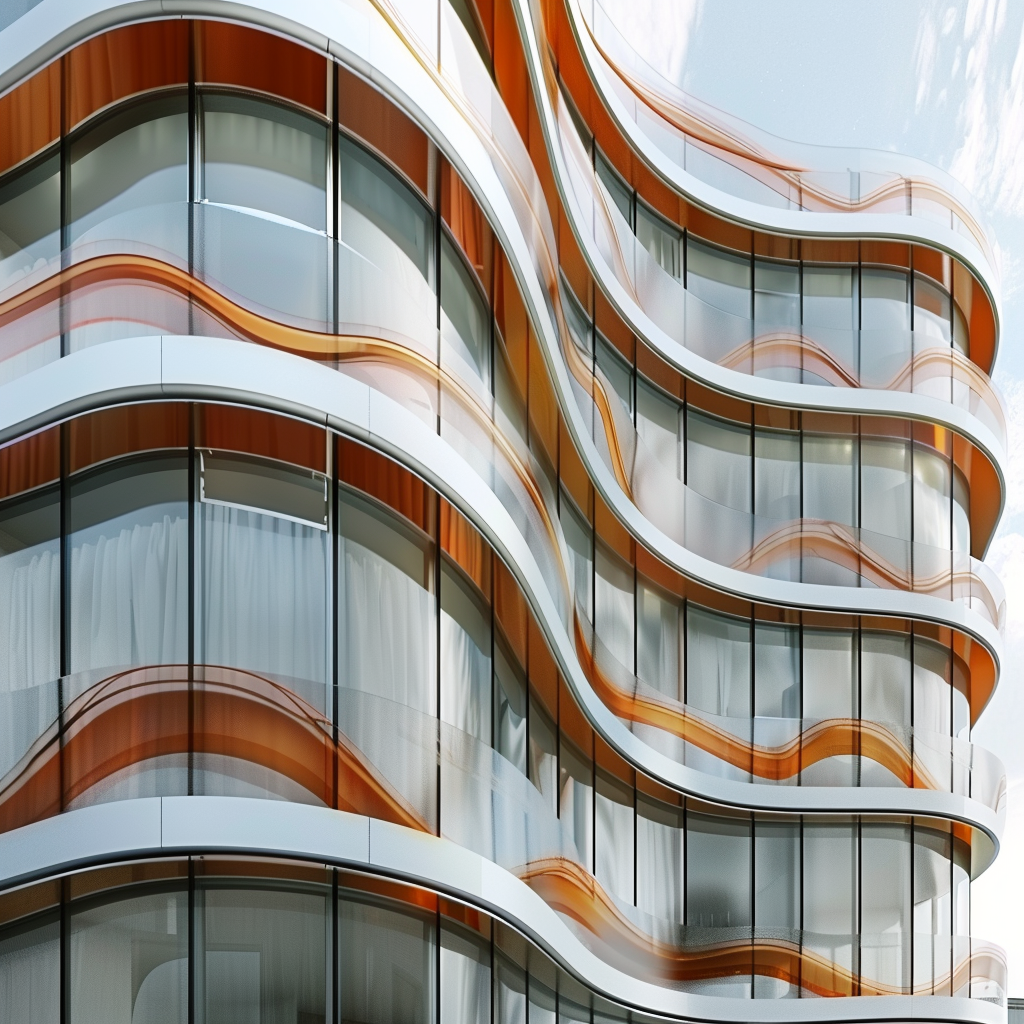 Curved glass building in orange gradient