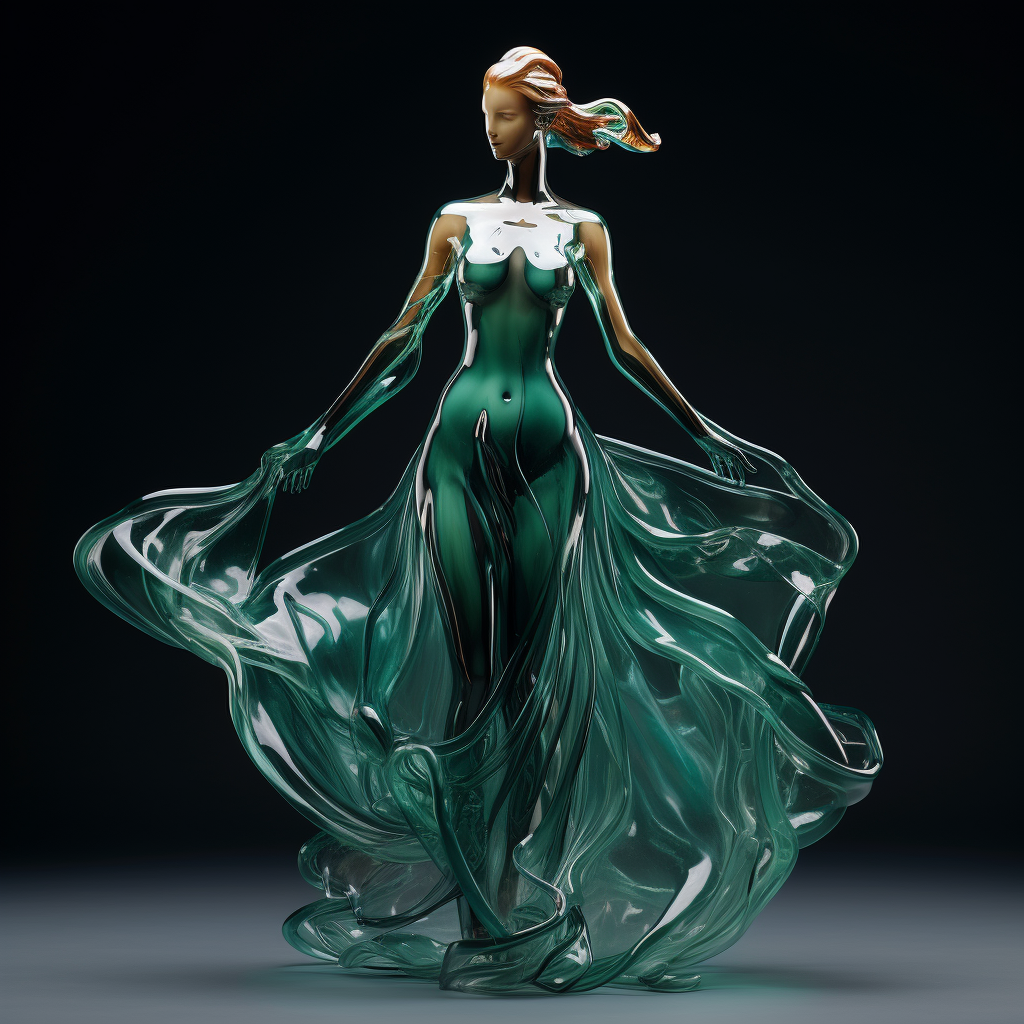 Glass dancer with wooden veins in emerald dress