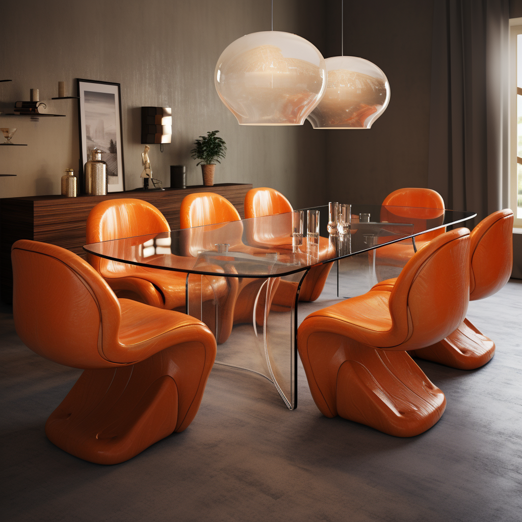 Elegant glass dining table with terracotta leather chairs