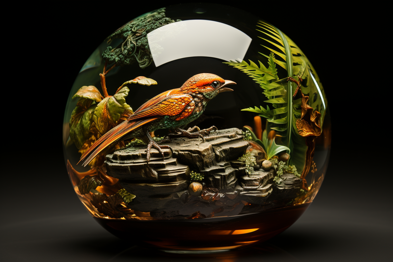 hybrid creature inside glass ball