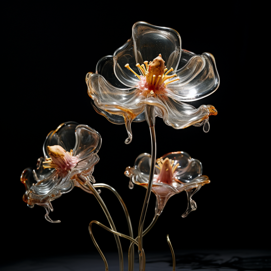 Glass flower melting on a black background