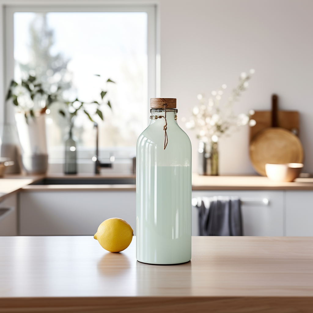 Realistic Glass Juice Bottle on Kitchen Counter