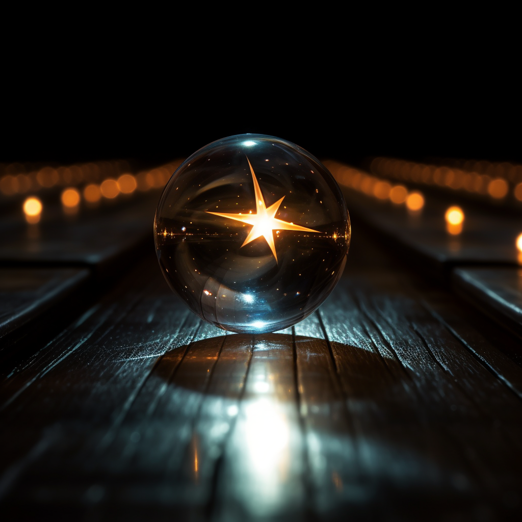 Closeup of Glass Marble with Glowing Star Rolling