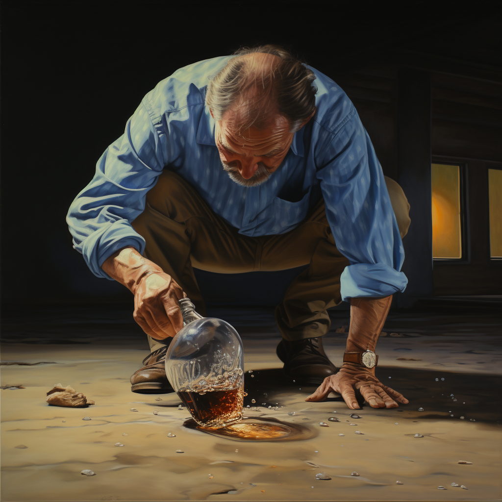 Man placing glass on ground