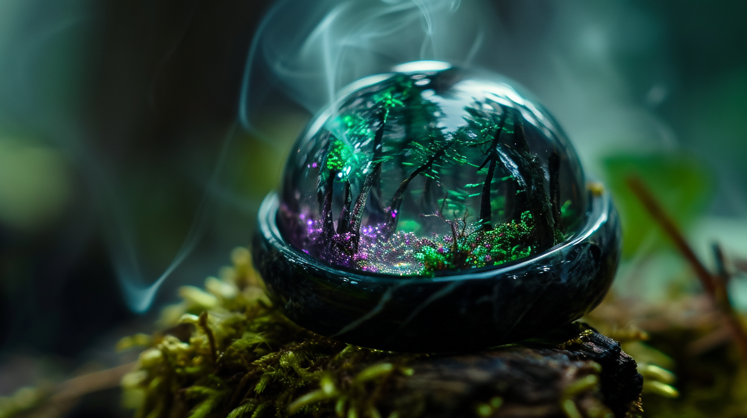 Glass ring with forest and smoke