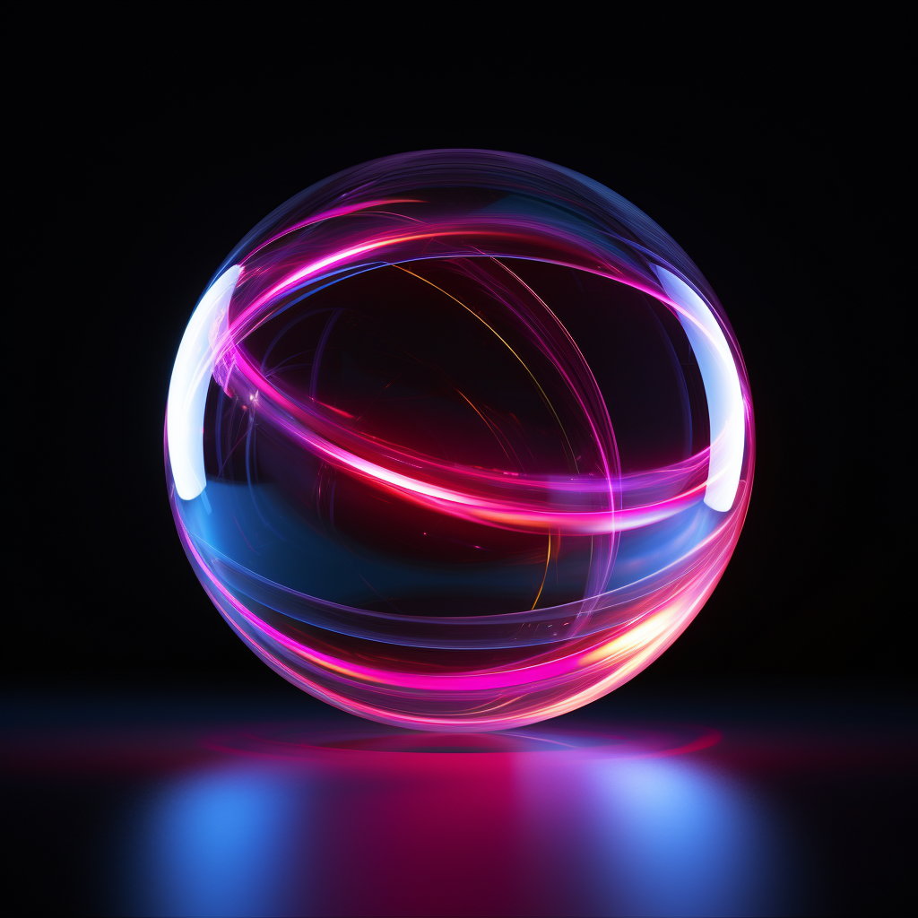 Abstract glass sphere with vibrant neon lights