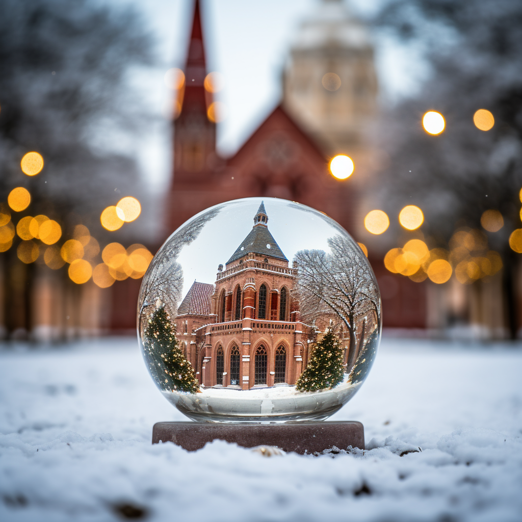 Glass sphere with snow and St. Paul's Lutheran Church