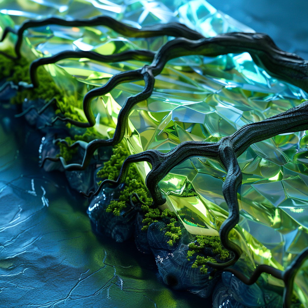 Glass tree roots neon green landscape