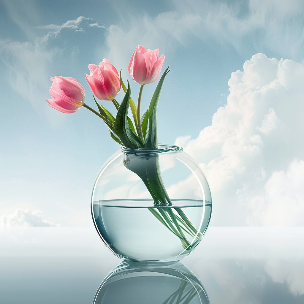 Tulips in transparent glass vase