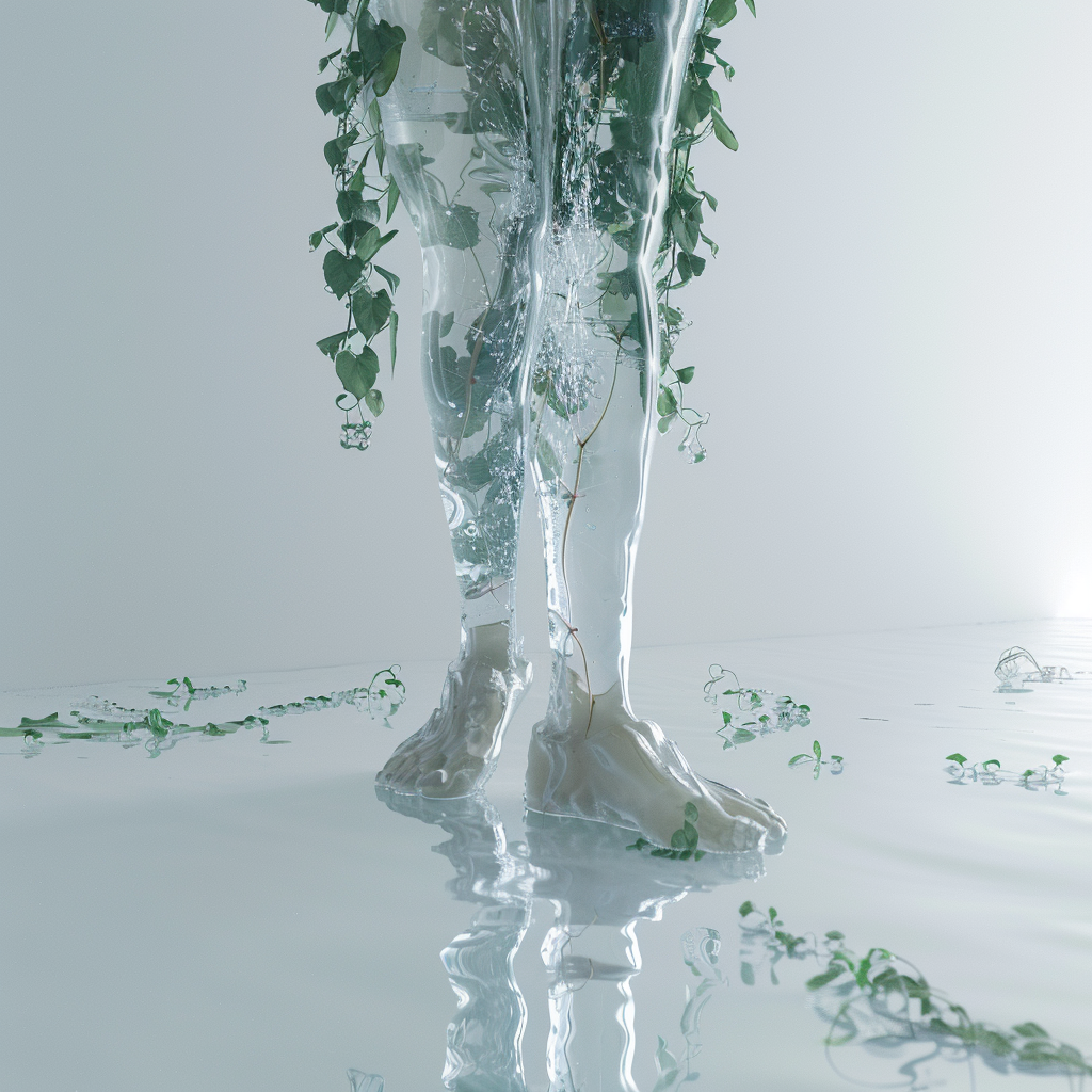 Clear Glass Woman Sculpture Filling with Ocean