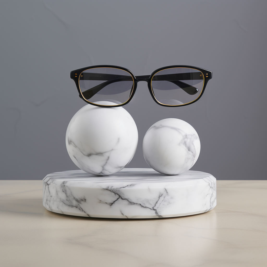 Stylish glasses stand on round marble base