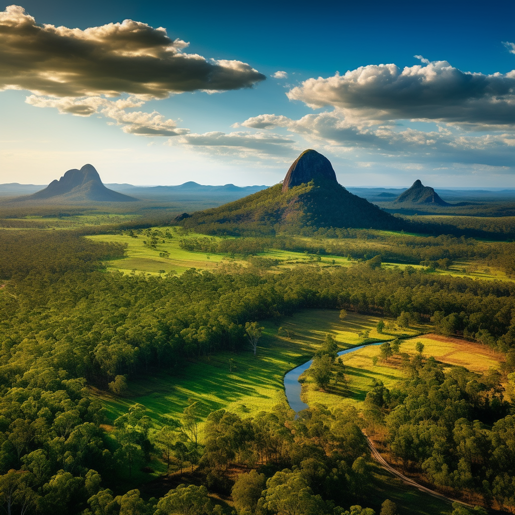 Scenic views of Glass House Mountains