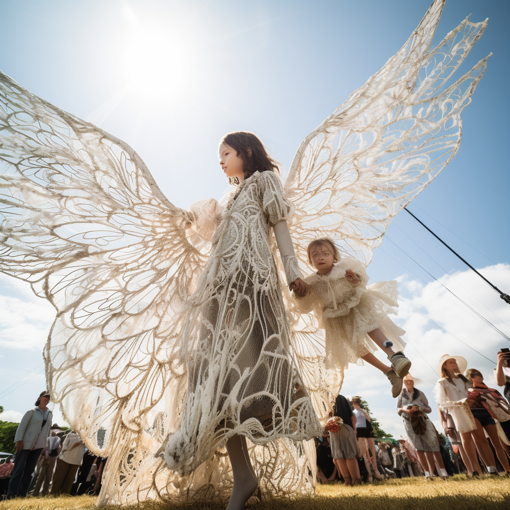 Angel sculpture with delicate lace covering