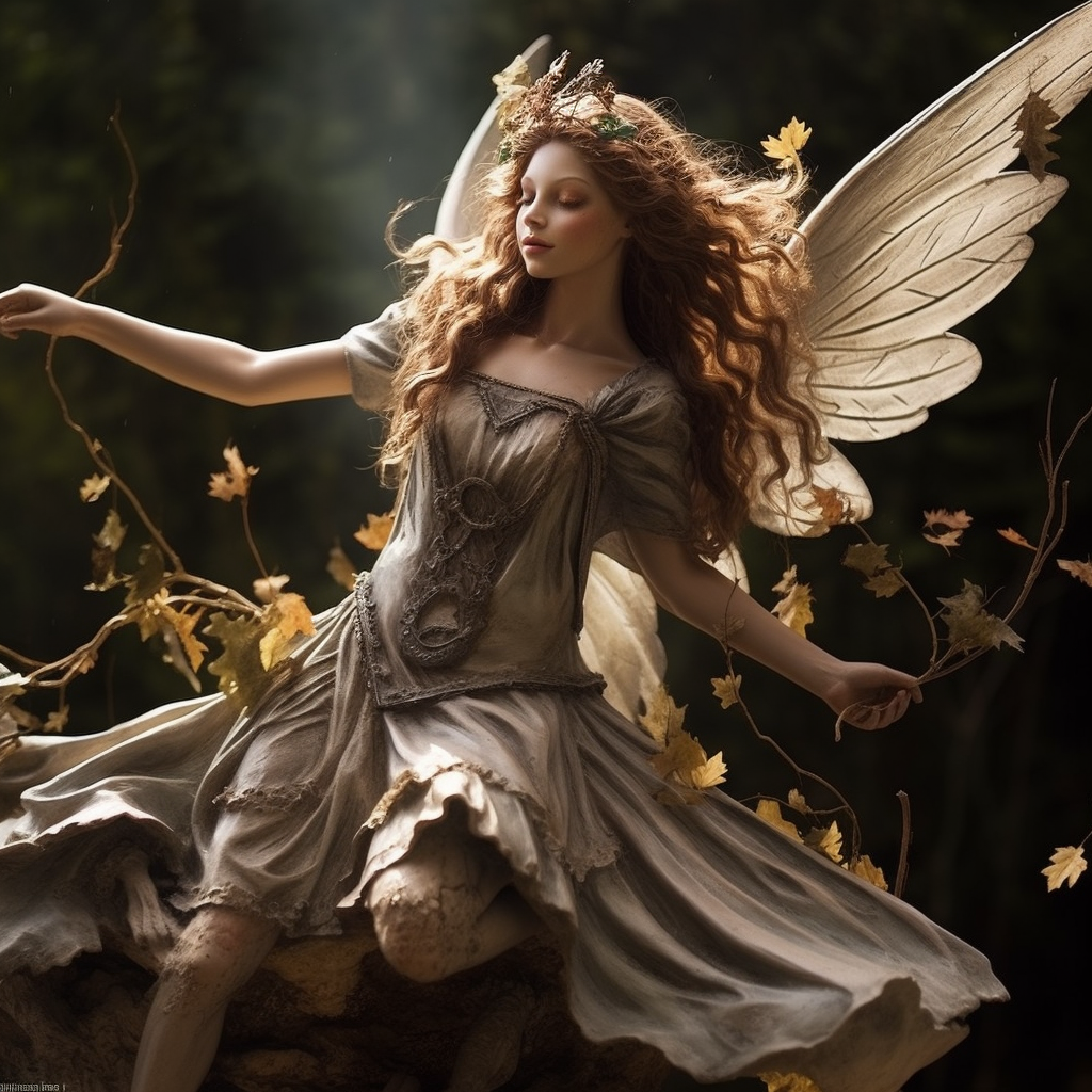 Realistic angel sculpture with flying fairies