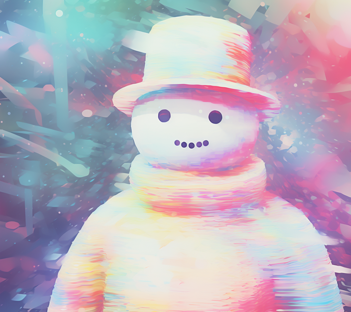 Snowman illustration in glitch art style