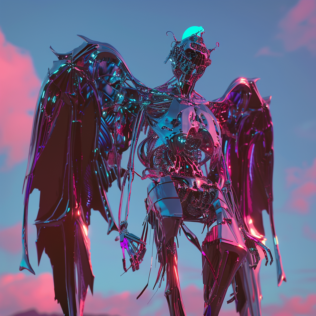 Glitched abstract angel demon render