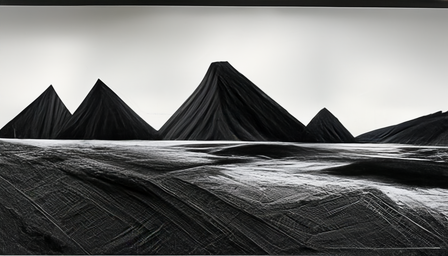 Glitched geological formation in dark powder landscape