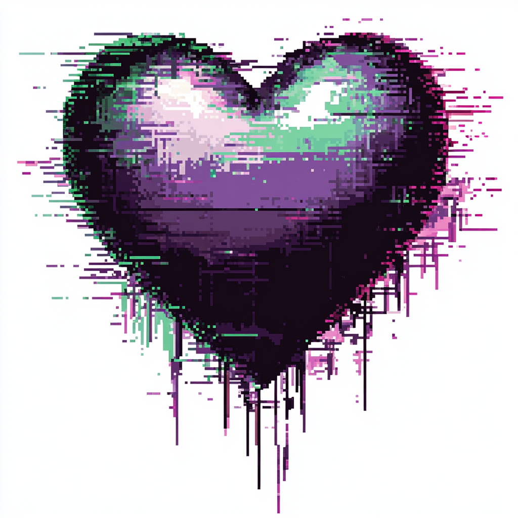 Glitchy pixelated heart emoji design