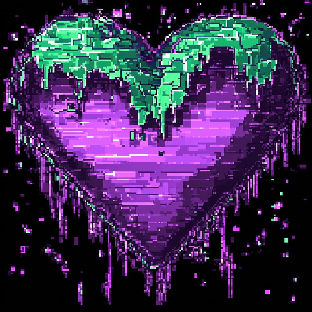 Glitchy pixelated heart emote design