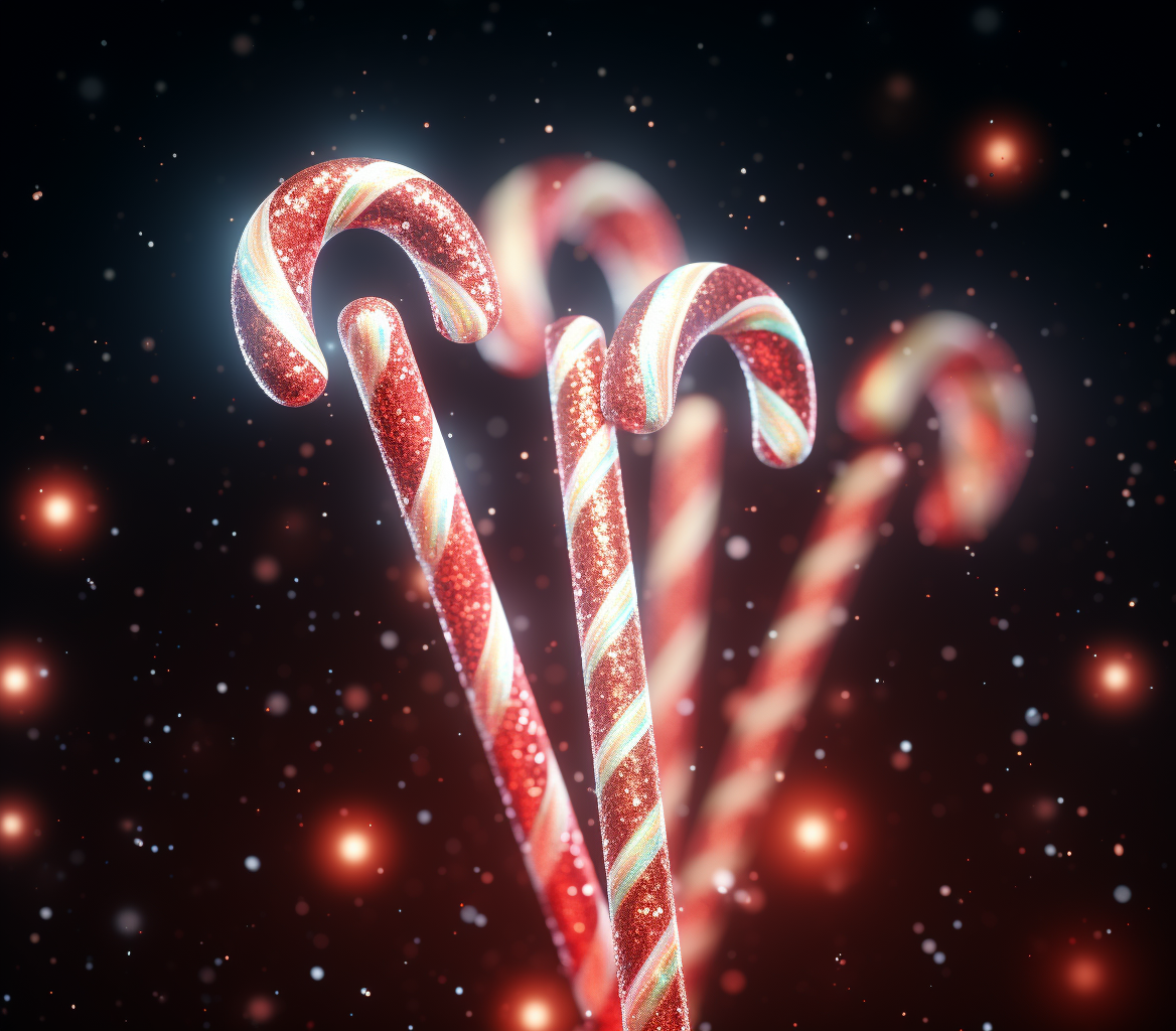 Colorful candy canes with glittery sparkles