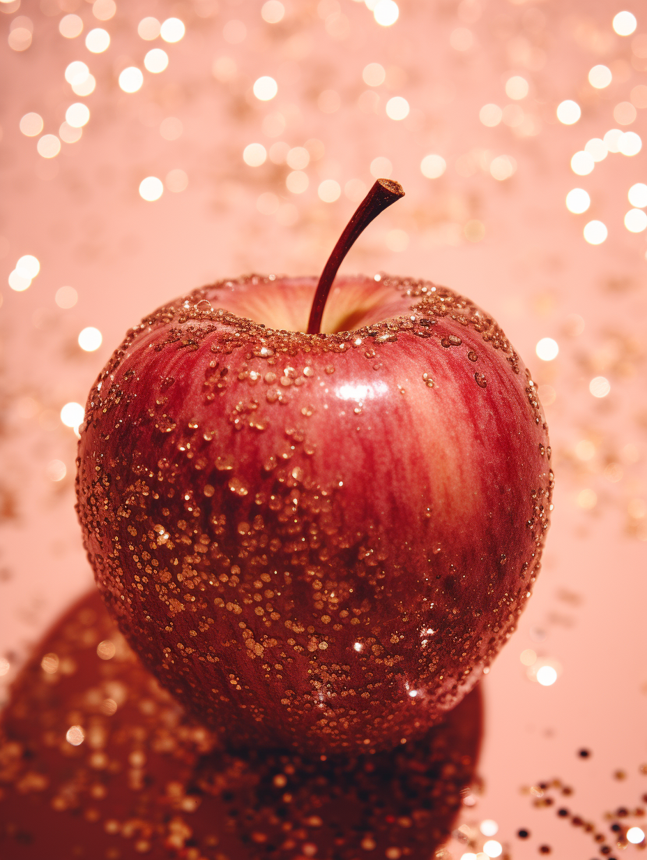 Beautiful apple on glittery y2k background