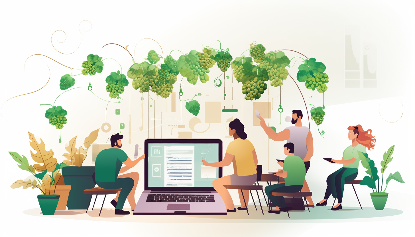 People enjoying beer while browsing hops plants