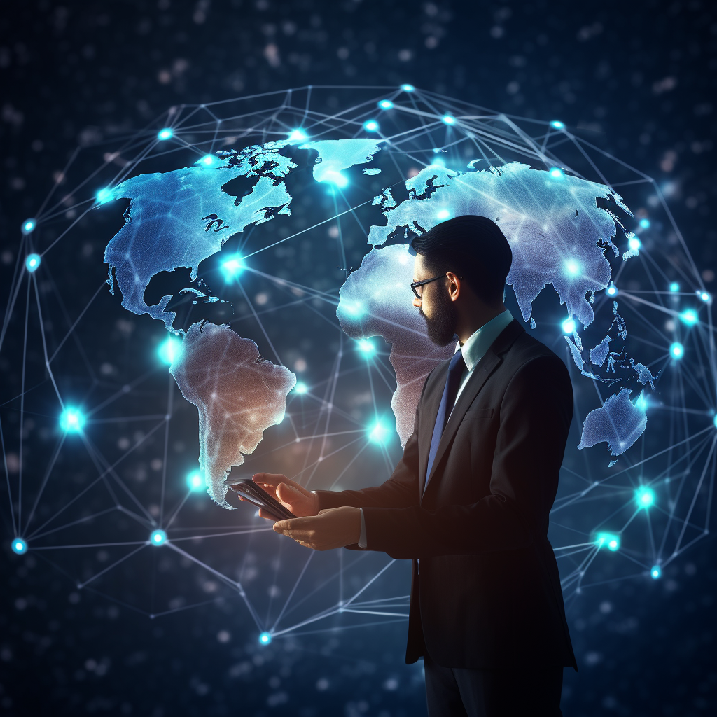 Businessman touching global network connection