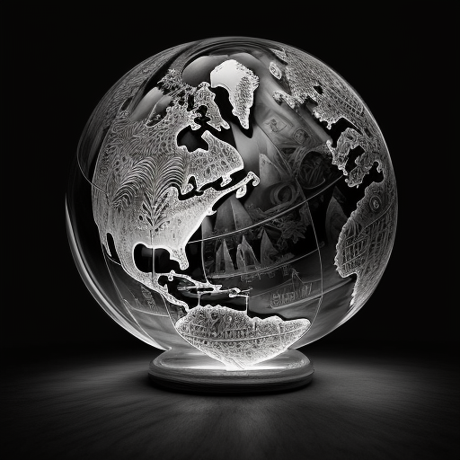 Intricate details of a black and white globe