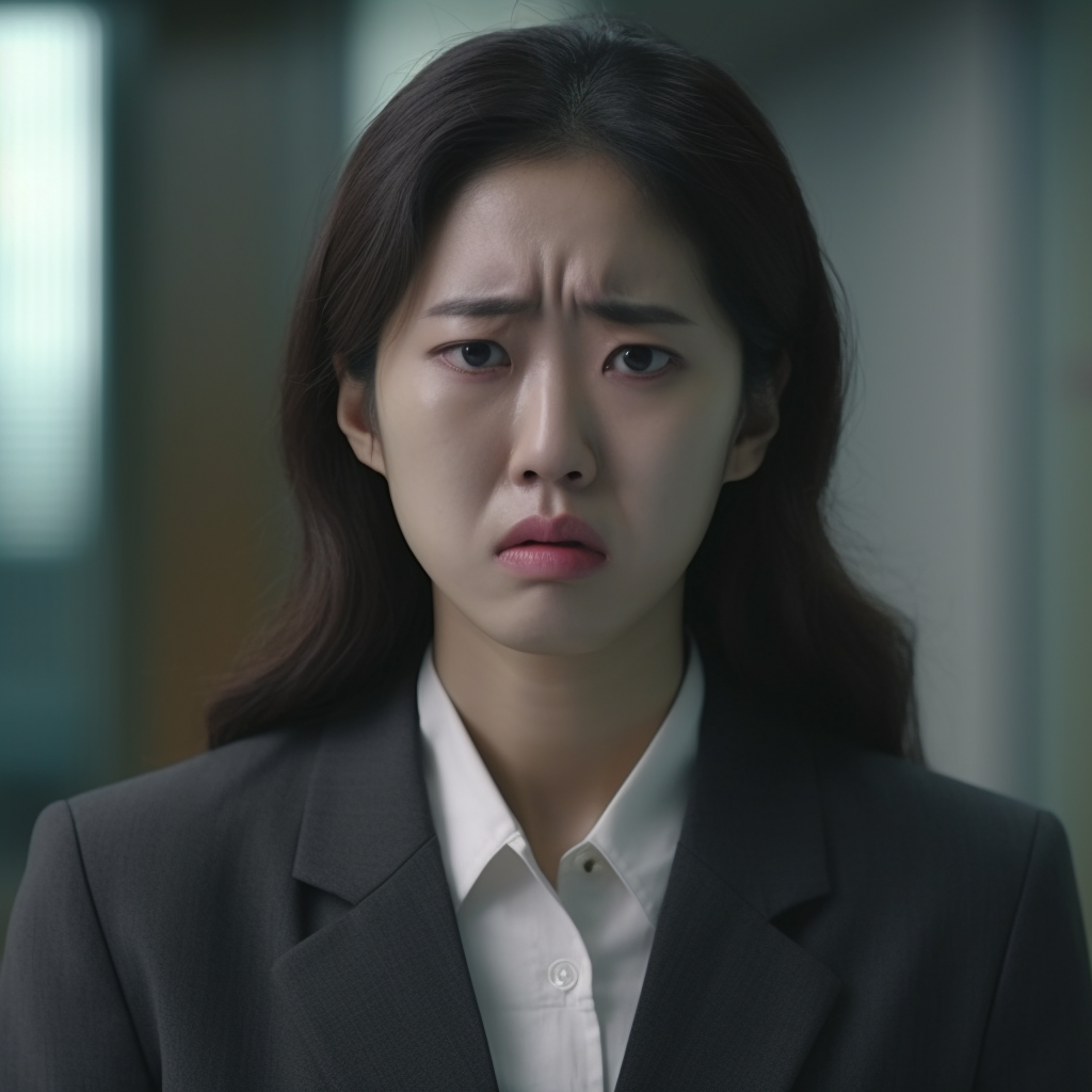 Sad Korean Office Woman Crying After Breakup