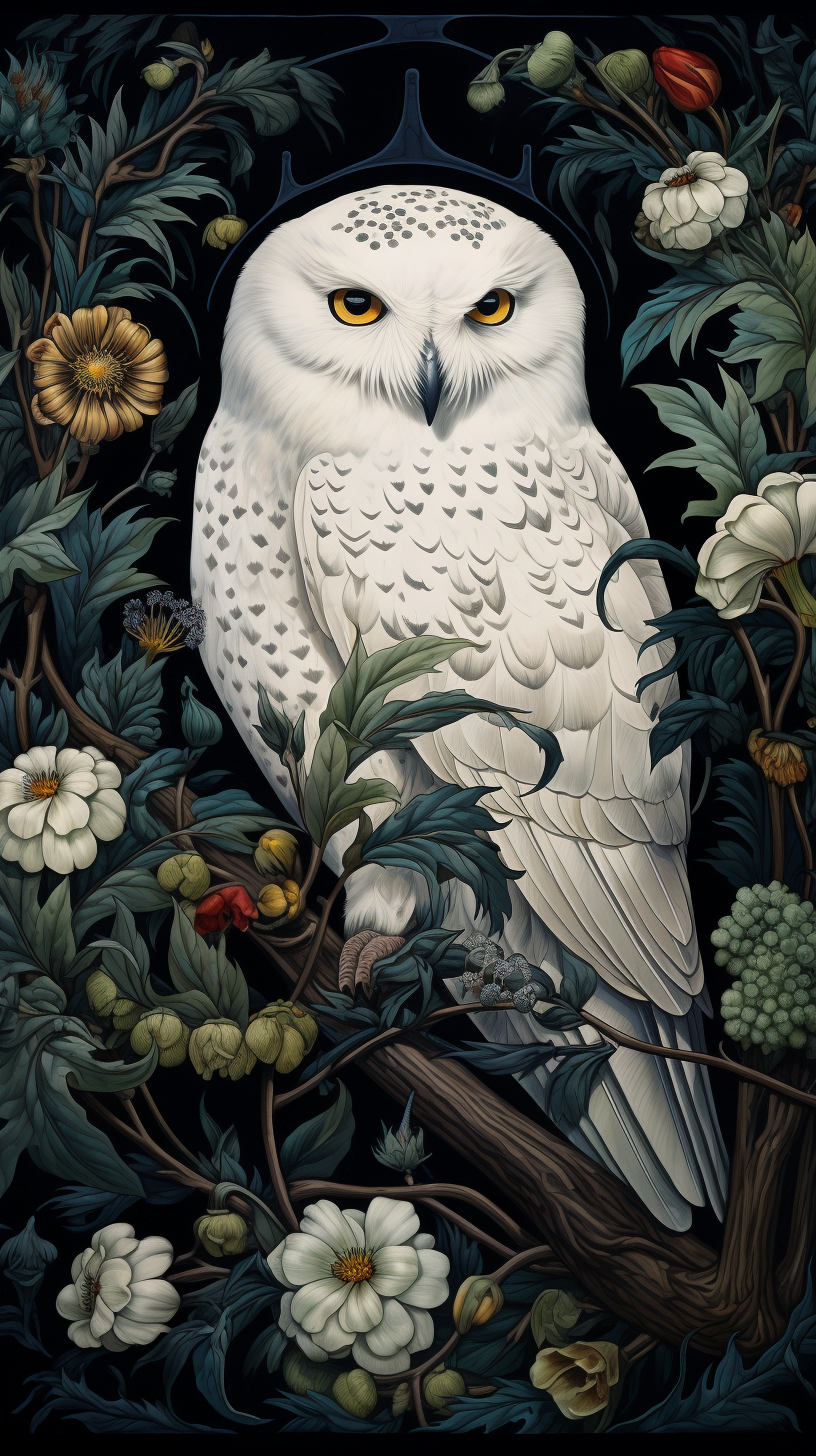 Snowy Owl in William Morris Style