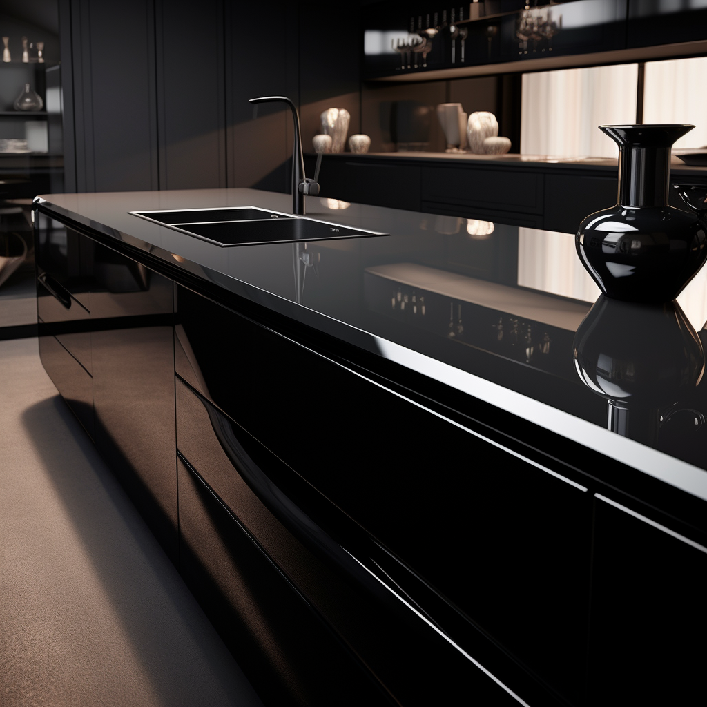 Stylish gloss black surface in room