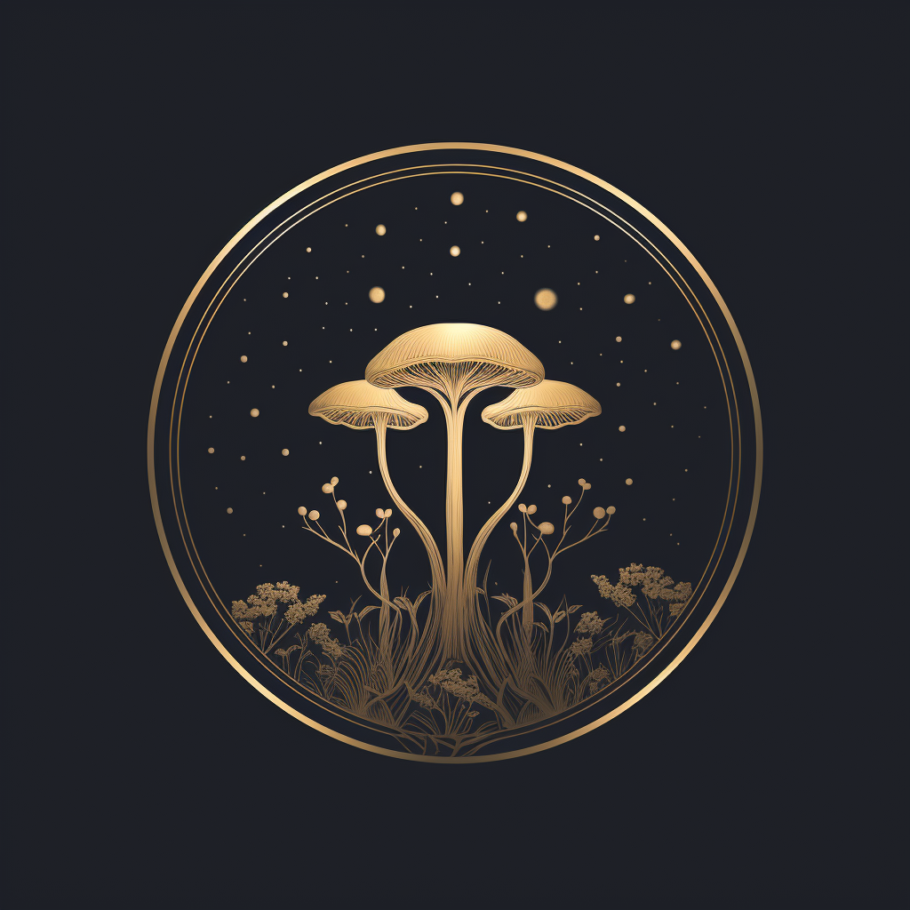 Glowing ancient herbs logo with magical fungi