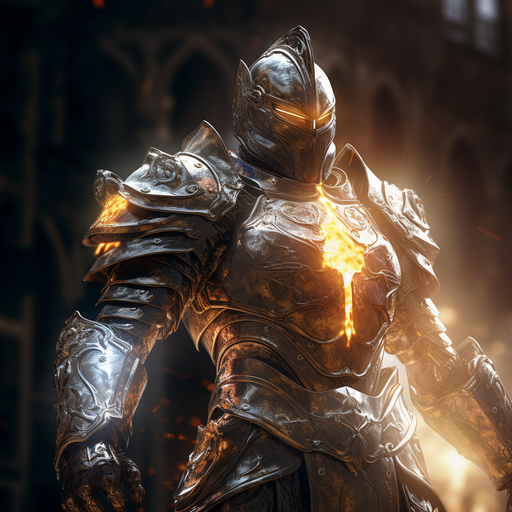 Armoured knight with glowing power and mark