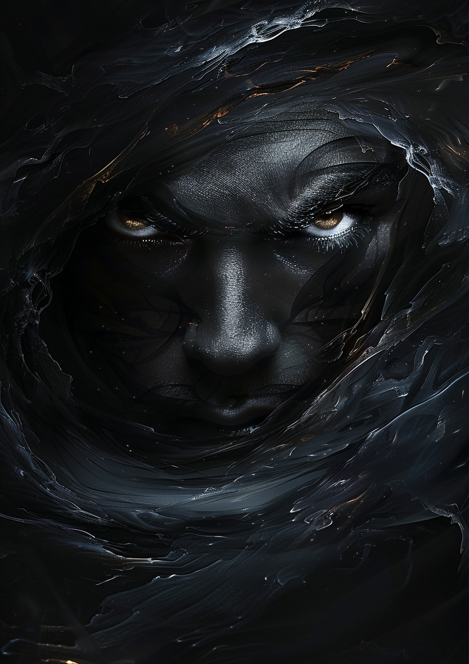 Black figure tired eyes swirling vortex