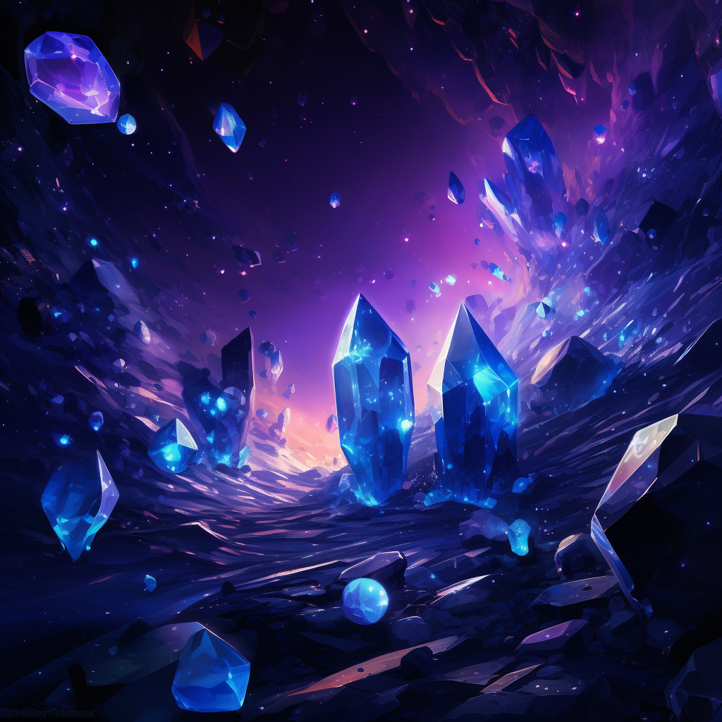 Shimmering blue and purple space gems