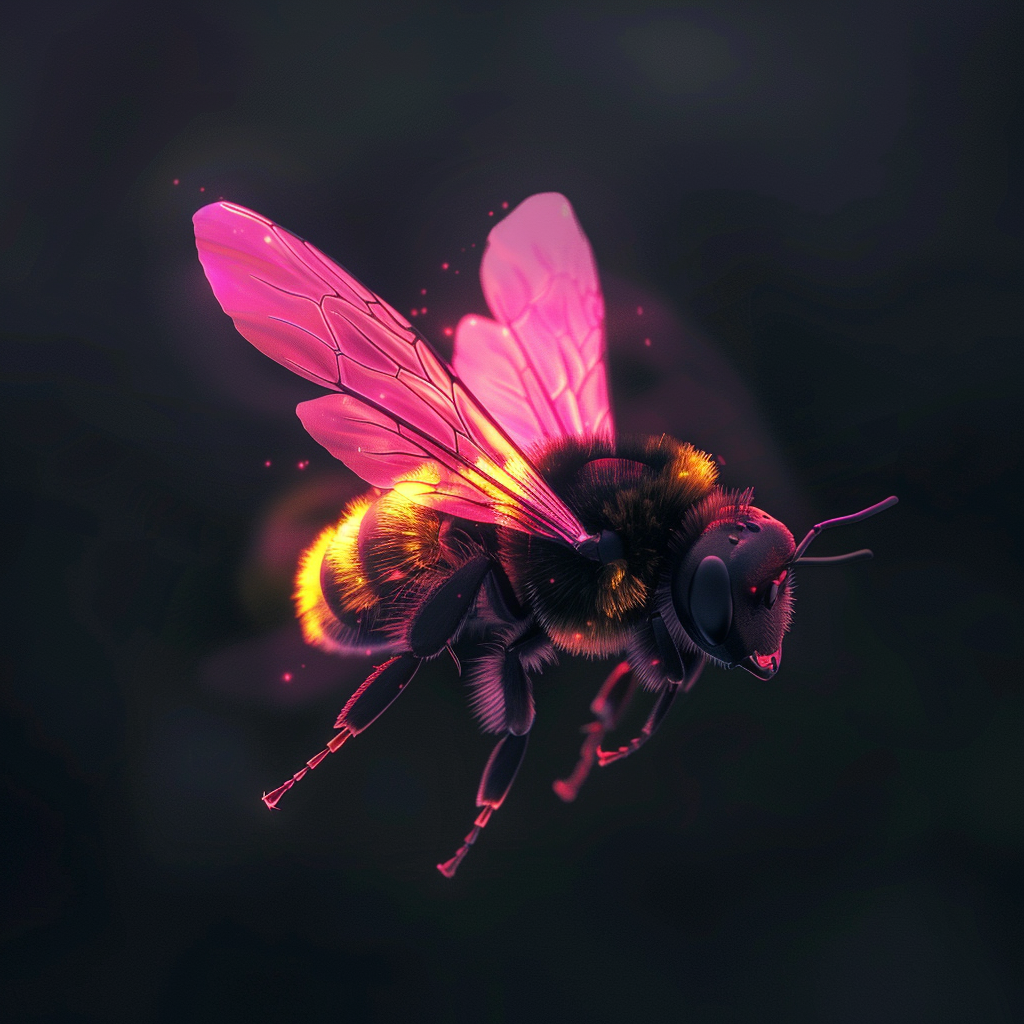 Pink Glowing Bumble Bee Flying