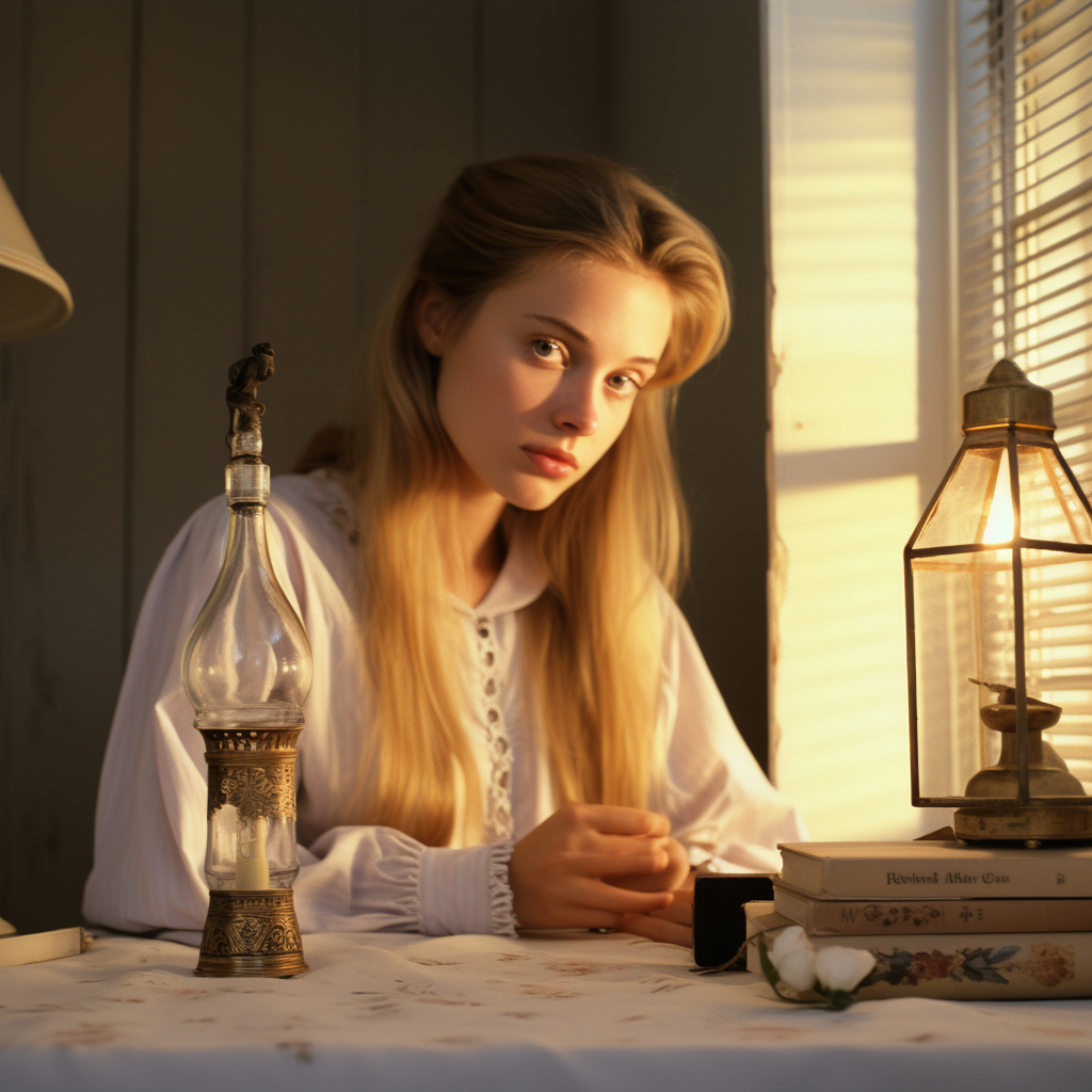 Glowing Candle on Desk, Warm Light Portrait