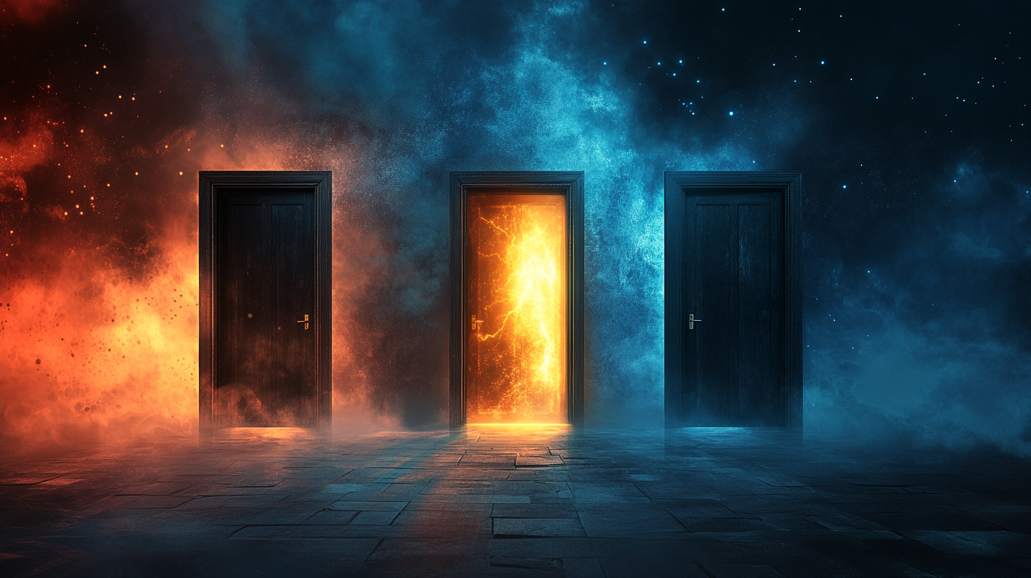 Glowing dark doors ethereal background