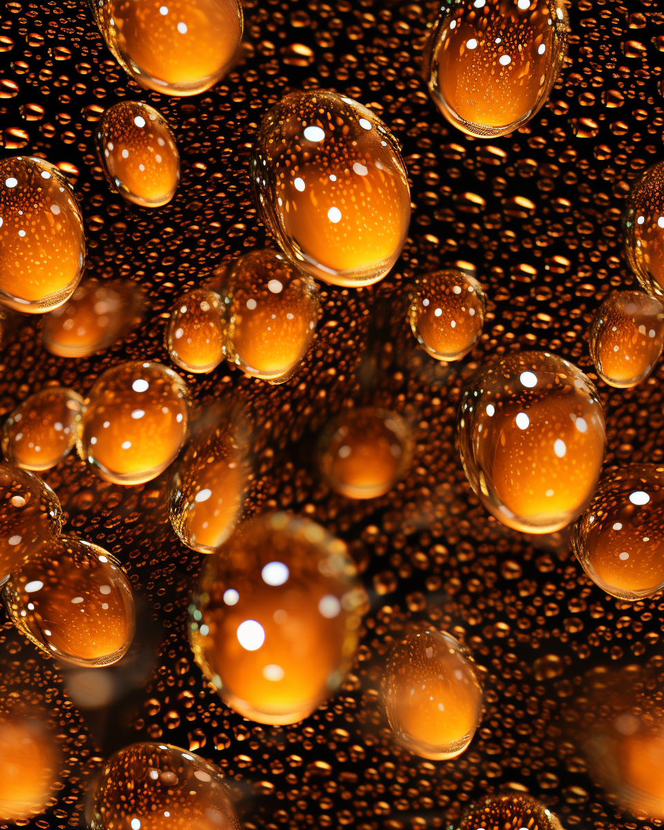 Glowing water droplets on emu shell texture