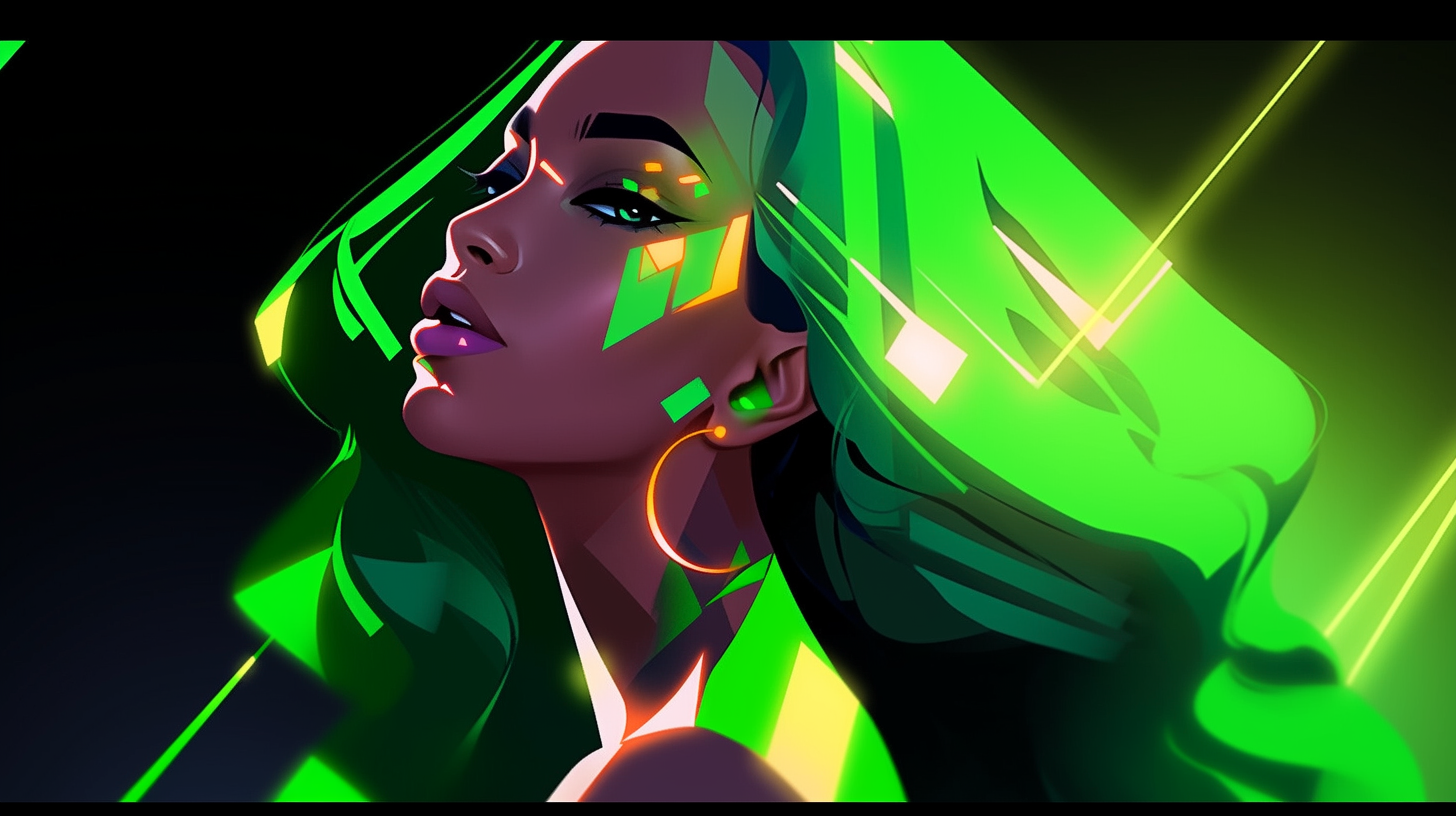 Isometric painting of a glowing girl with green energy