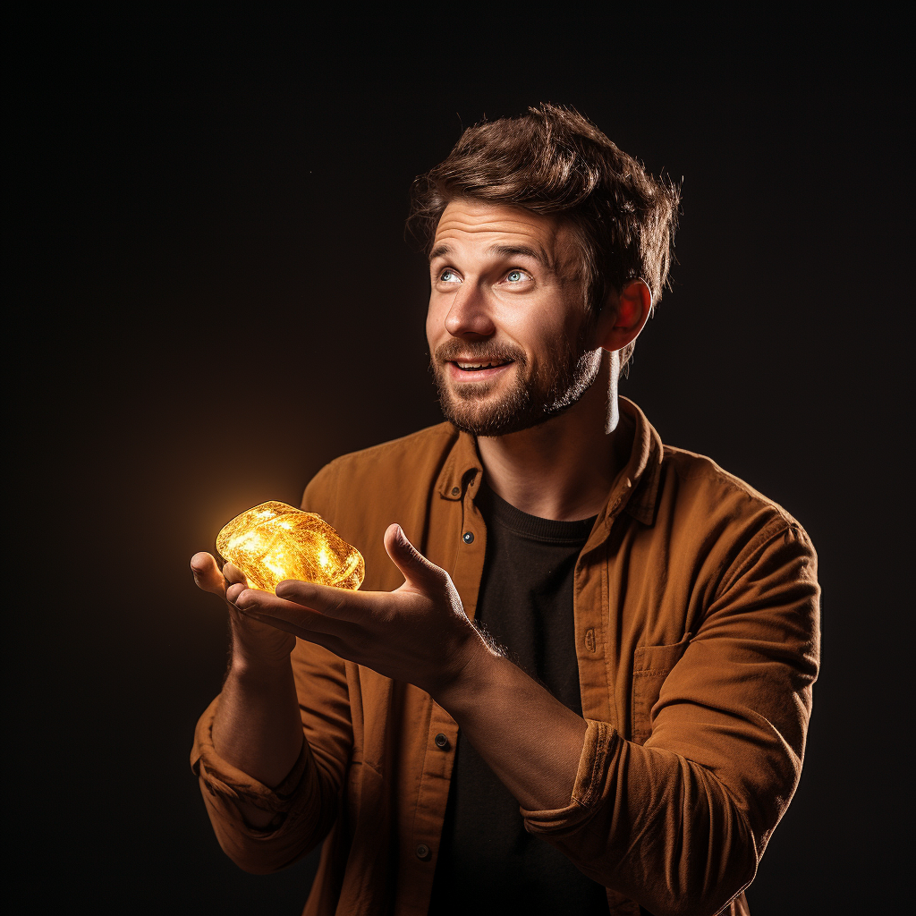 man amazed by golden nugget