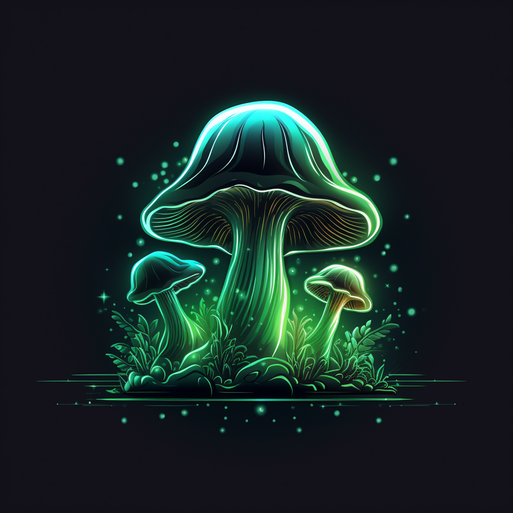 Glowing green psylo mushroom logo