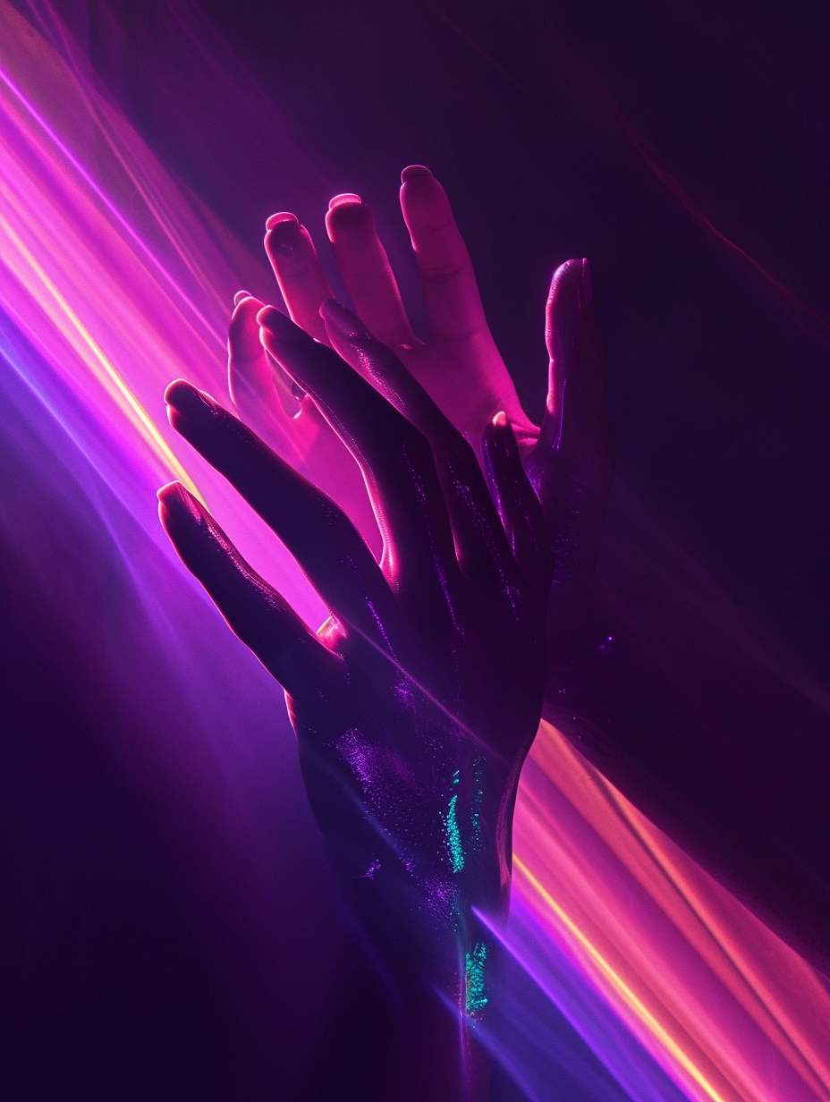 Glowing hands on dark background