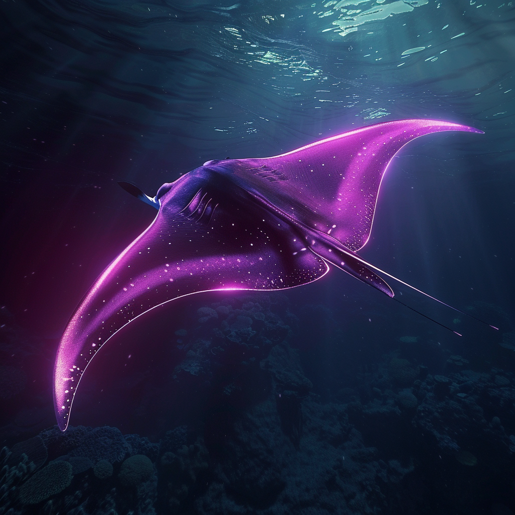 Giant Manta Ray Glowing Magenta