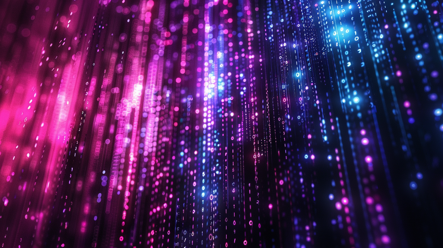 Glowing cyan blue and magenta matrix code