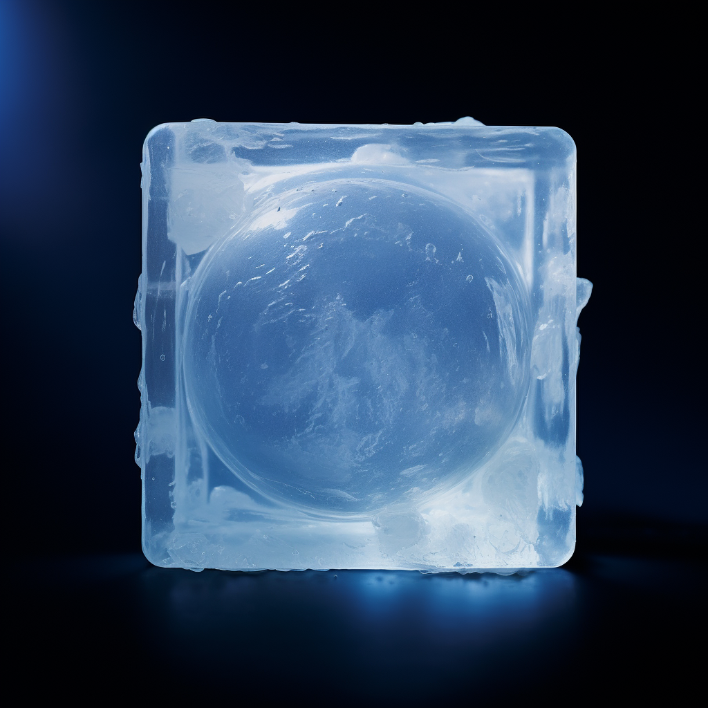 Glowing moonstone in ice block