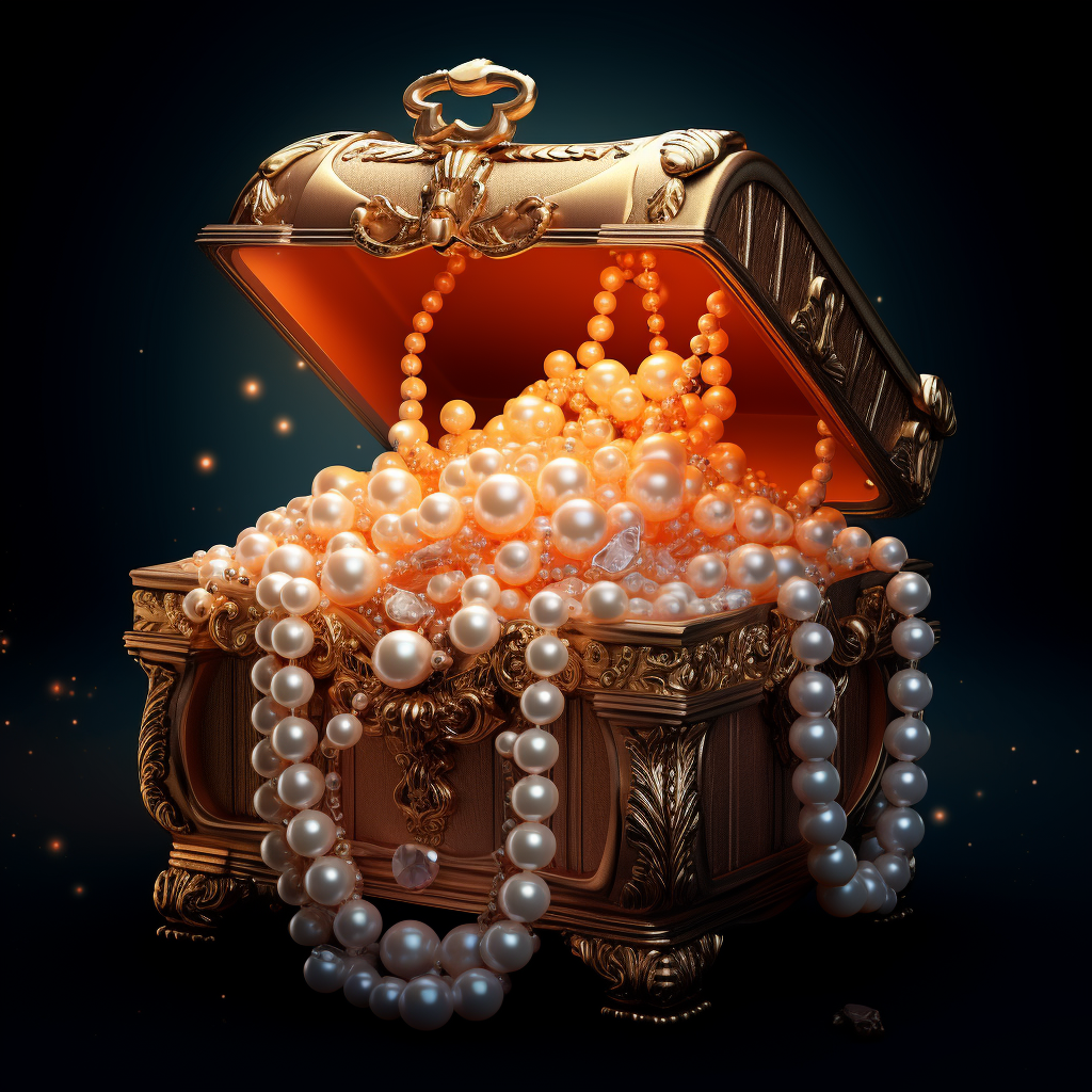 Glowing pearl treasure chest on black background