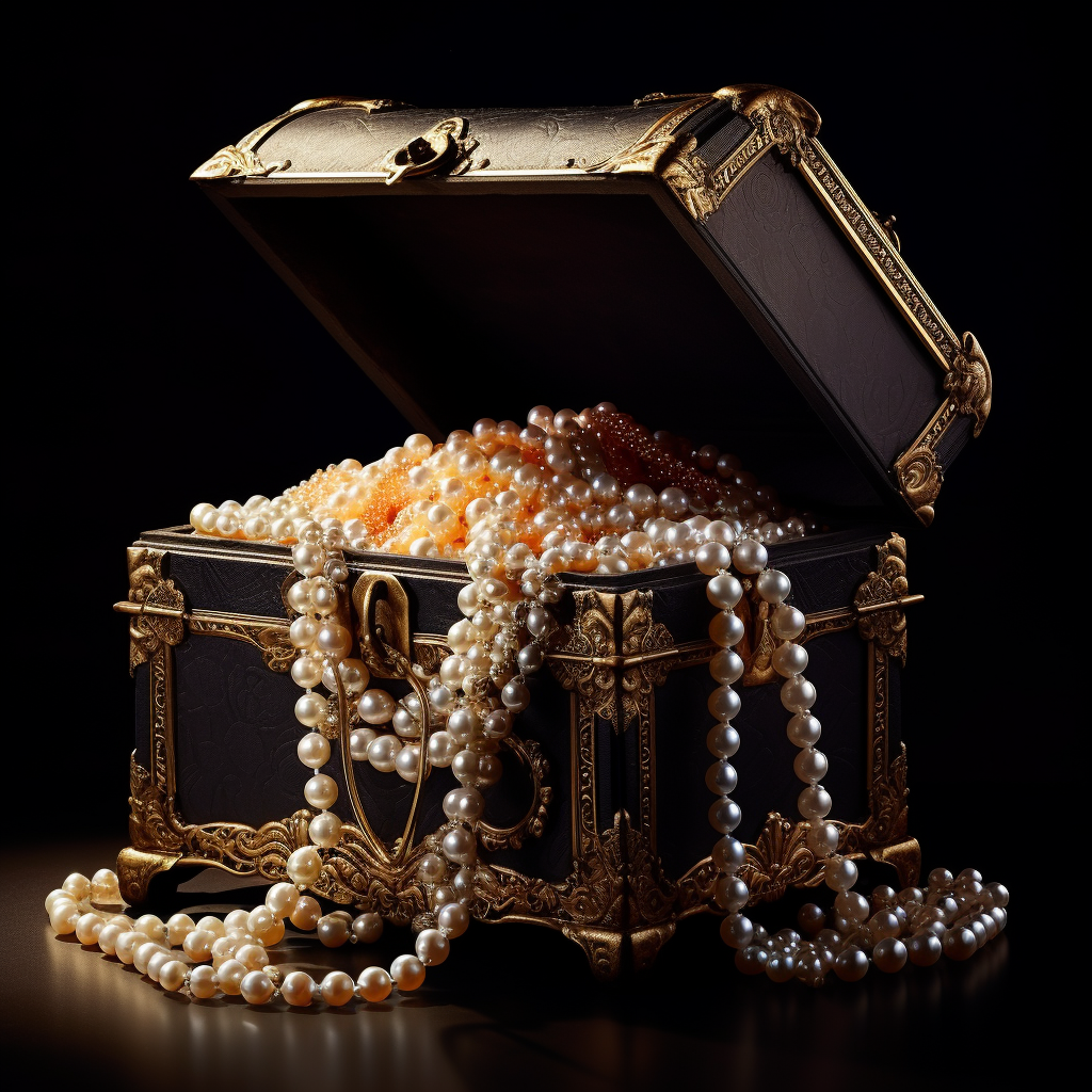 Glowing pearls inside treasure chest