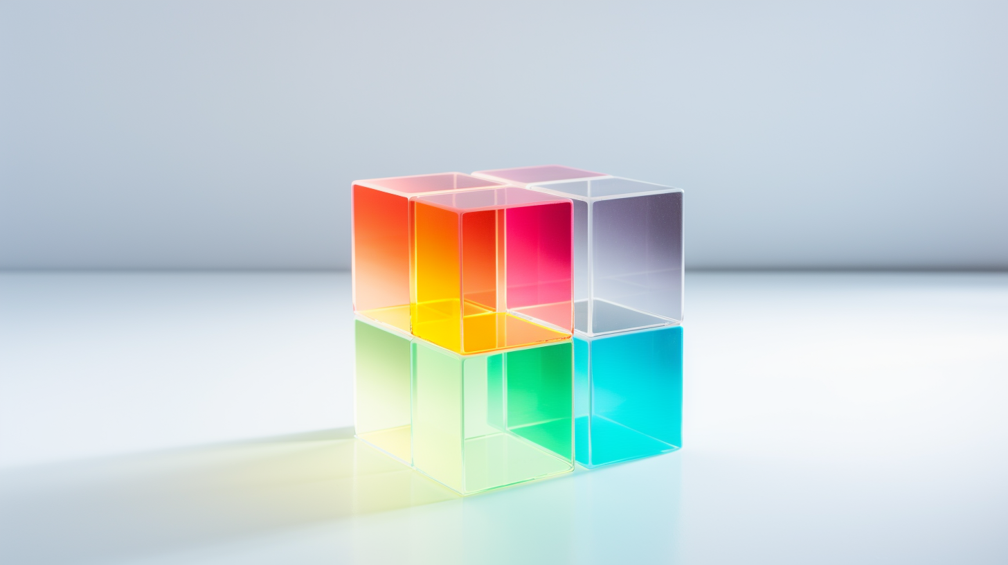 Glowing rainbow colors cube in Swiss interior