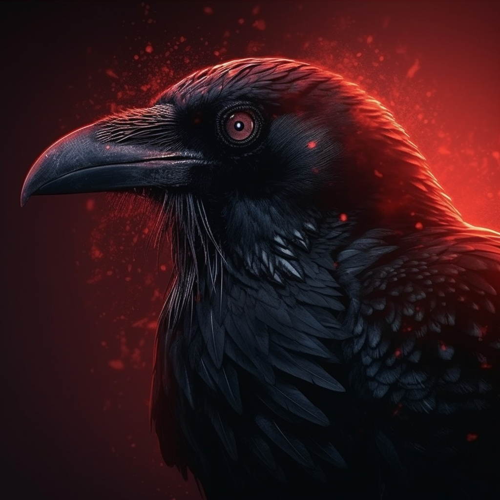 Red Raven with Horns and 6 Eyes